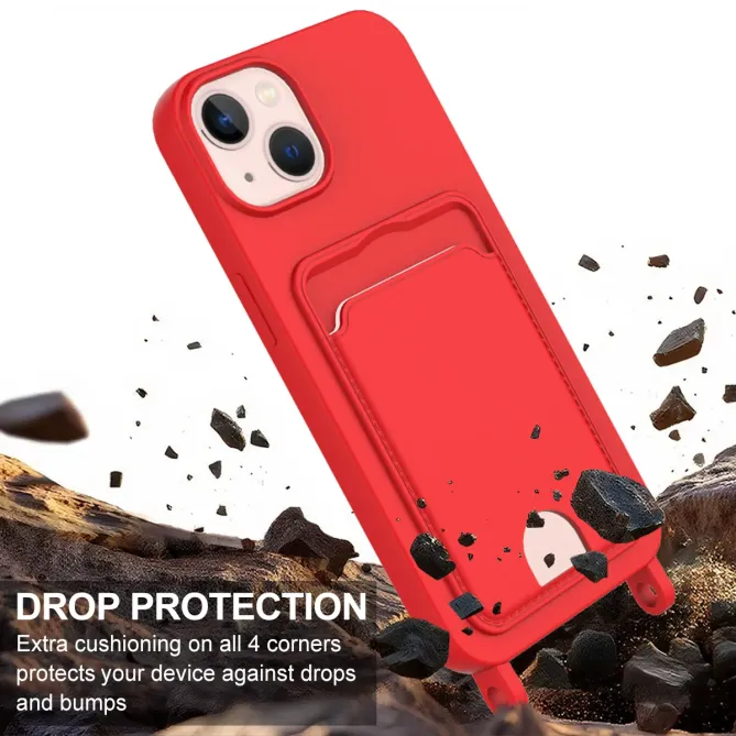 Coque avec Mini Cordon iPhone 14 Silicone et Porte-carte