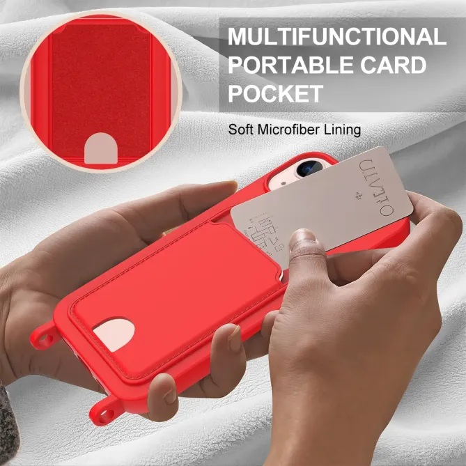 Coque avec Mini Cordon iPhone 14 Silicone et Porte-carte