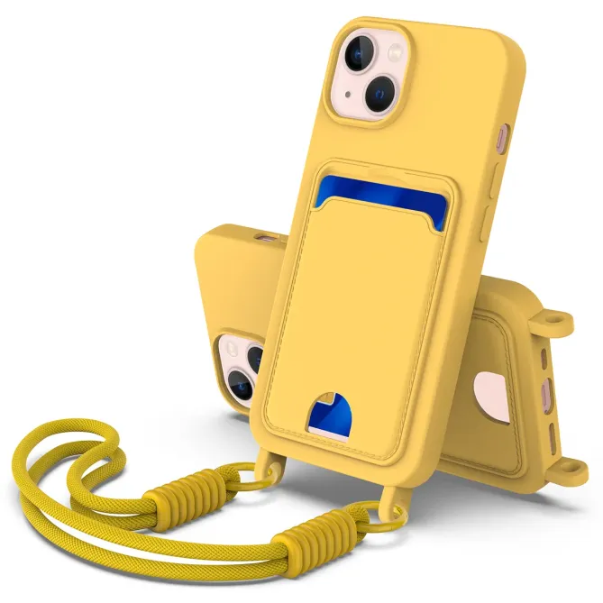 Coque avec Mini Cordon iPhone 14 Silicone et Porte-carte