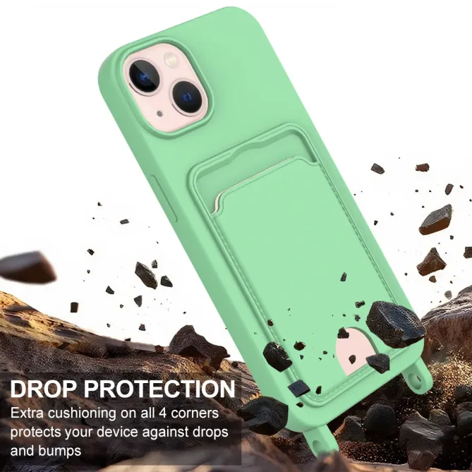 Coque avec Mini Cordon iPhone 14 Silicone et Porte-carte