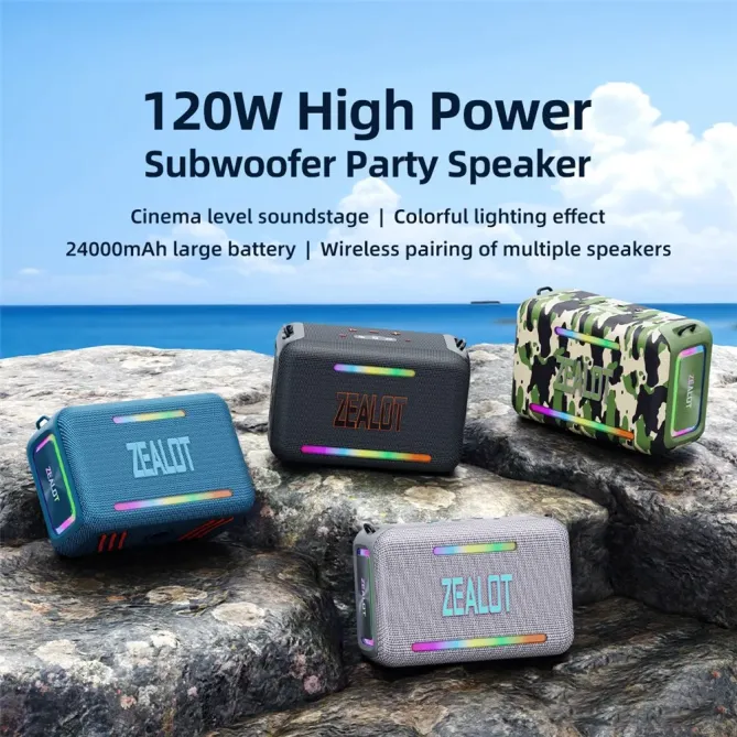 Enceinte camouflage 120W | Outdoor, TWS stéréo & batterie 24000mAh