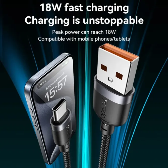 Câble USB-A / USB-C 2m tressé | 3A 18W
