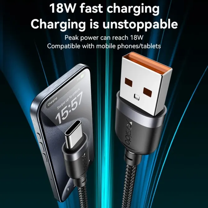 Câble USB-A / USB-C 0,3m tressé | 3A 18W