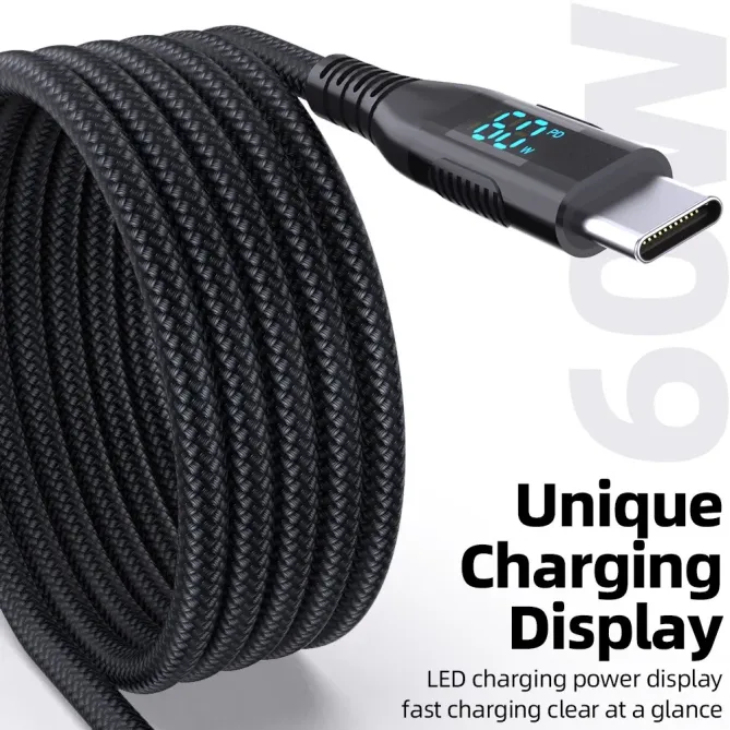Câble USB-C / USB-C 3m | 60W + affichage digital