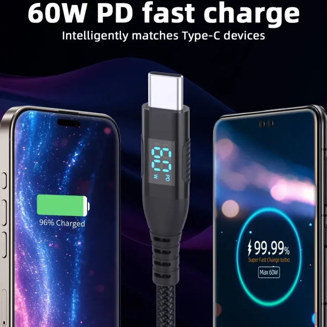 Câble USB-C / USB-C 3m | 60W + affichage digital