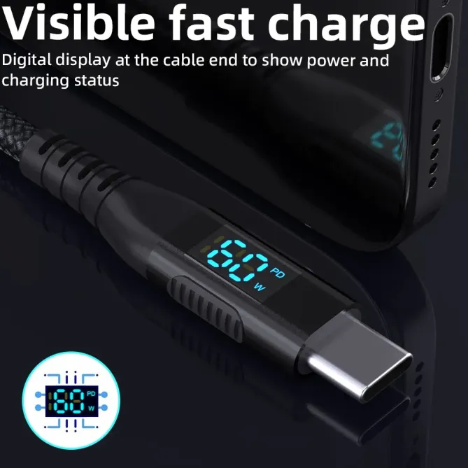 Câble USB-C / USB-C 3m | 60W + affichage digital