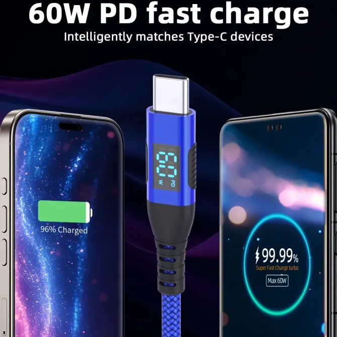 Câble USB-C / USB-C 3m | 60W + affichage digital