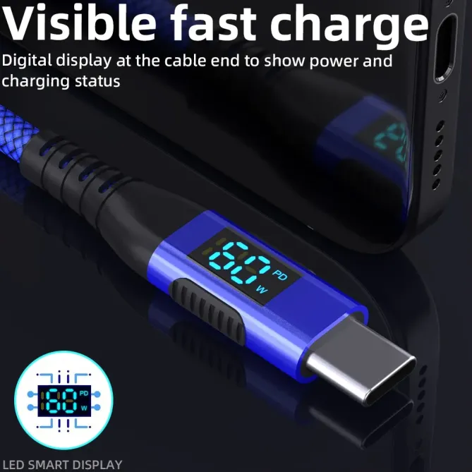Câble USB-C / USB-C 3m | 60W + affichage digital