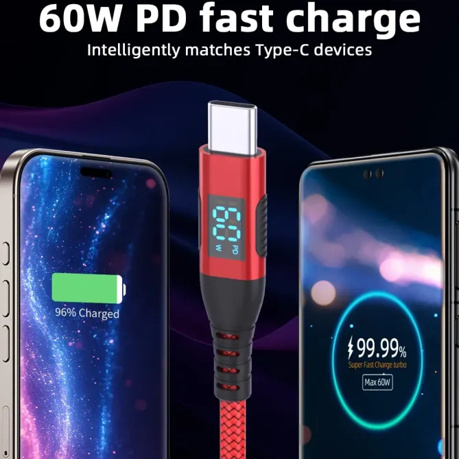 Câble USB-C / USB-C 3m | 60W + affichage digital