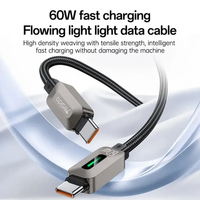 Câble USB-C / USB-C 1,2m tressé | 60W effet lumineux