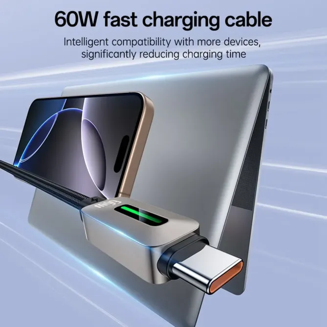 Câble USB-C / USB-C 1,2m tressé | 60W effet lumineux
