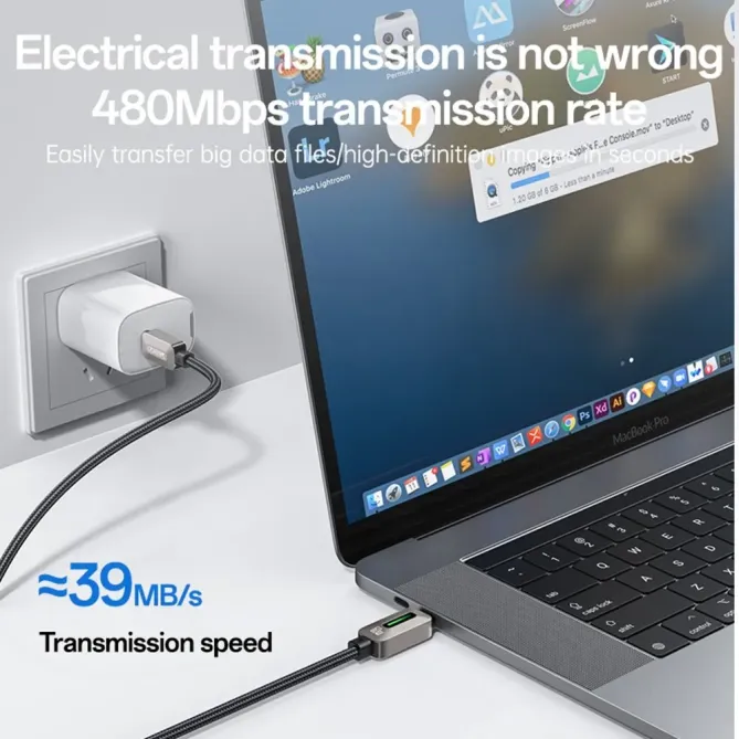 Câble USB-C / USB-C 1,2m tressé | 60W effet lumineux