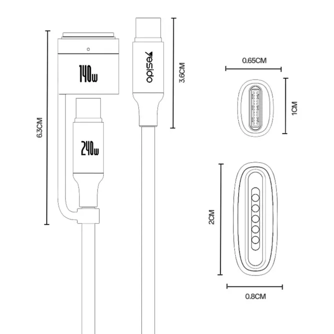 Câble 2-en-1 USB-C / magnétique | 240W/140W tressé
