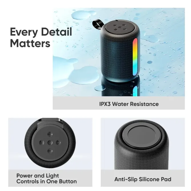 Enceinte BT tissu lumineuse | Son stéréo & multi-connexion