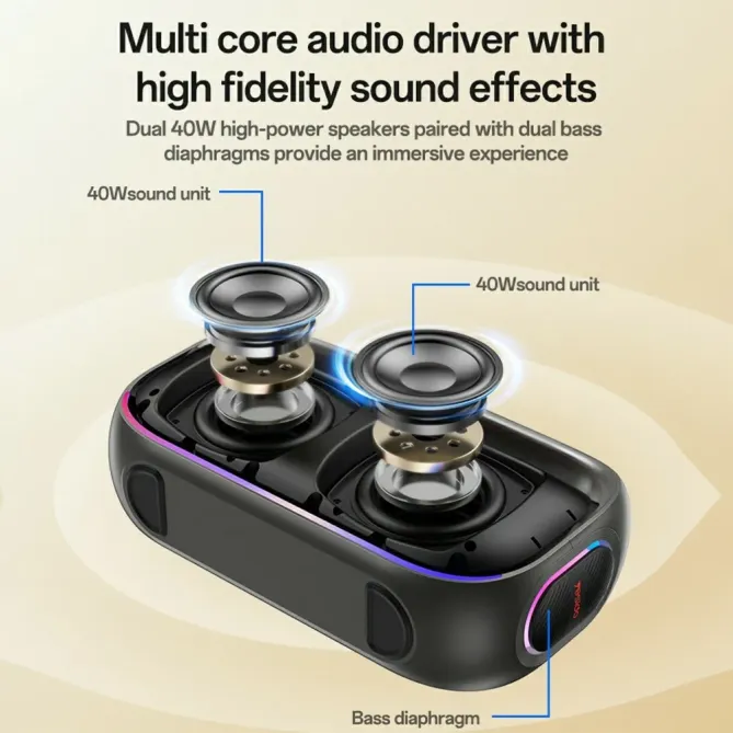 Enceinte 80W BT 5.0 | EQ 3 modes, waterproof, micro sans fil