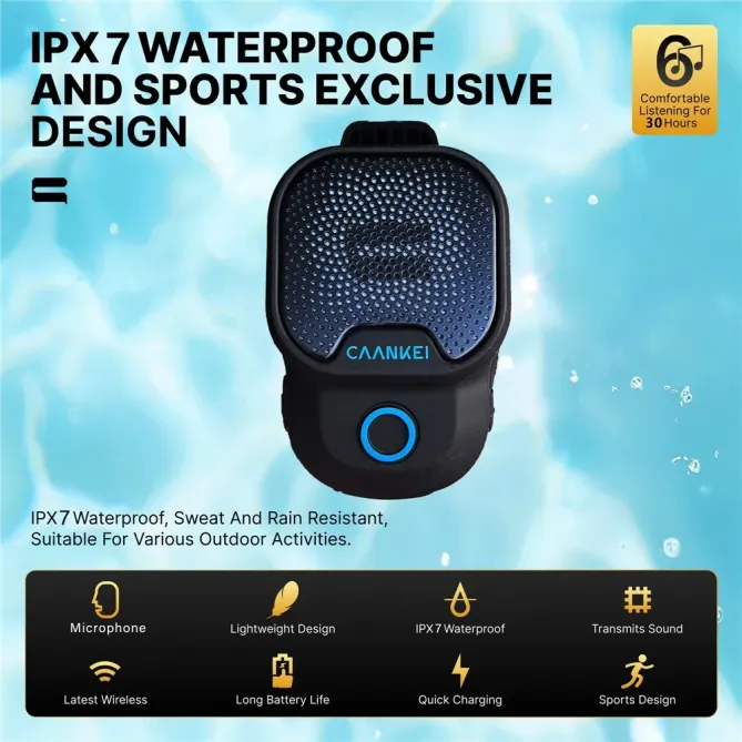 Mini enceinte sport waterproof IPX7 | Clip portable, 30h autonomie, EN