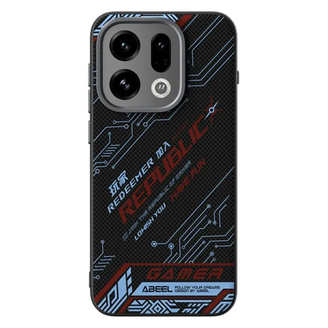 Coque Oppo Find X9 5G Design Circuit Bleu et Rouge