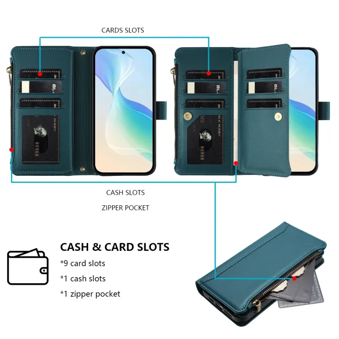 Housse Motorola Edge 70 avec Lanière | 9 Cartes à Fermeture Zippée