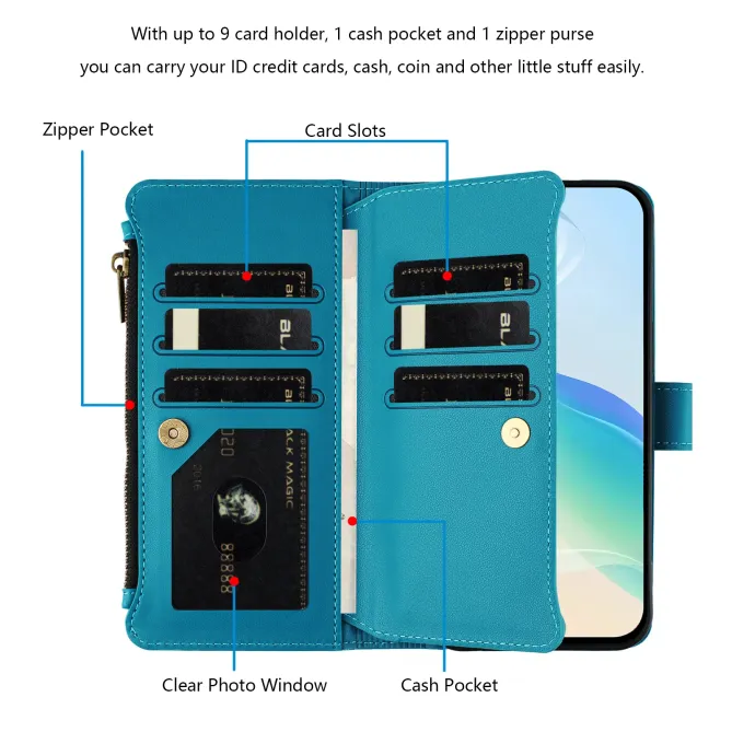 Housse Motorola Edge 70 avec Lanière | 9 Cartes à Fermeture Zippée