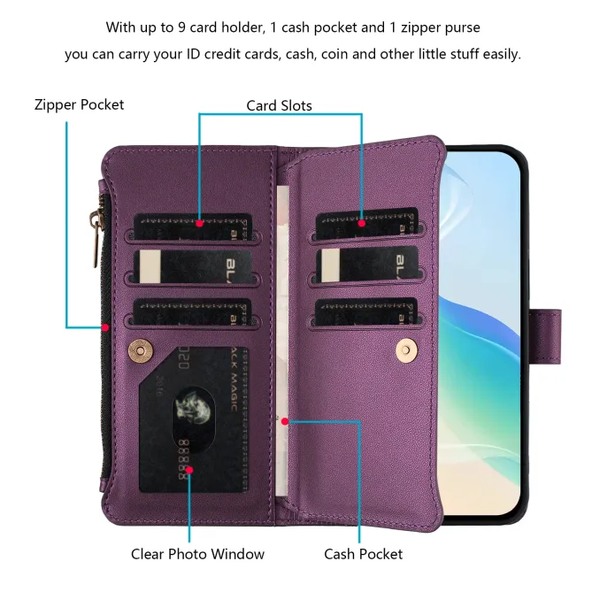 Housse Motorola Edge 70 avec Lanière | 9 Cartes à Fermeture Zippée
