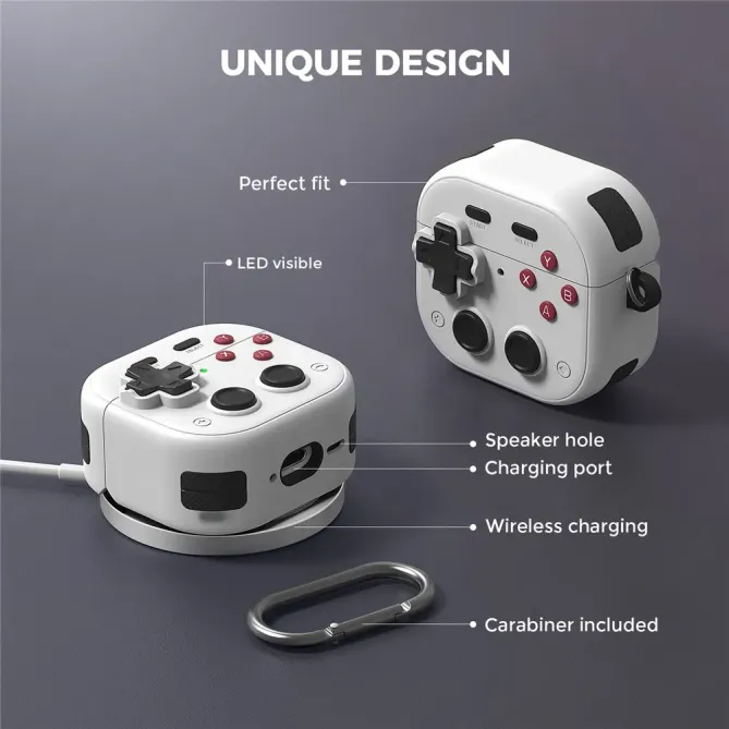 Coque Manette Rétro AirPods 4 Silicone + Mousqueton | PIXEL