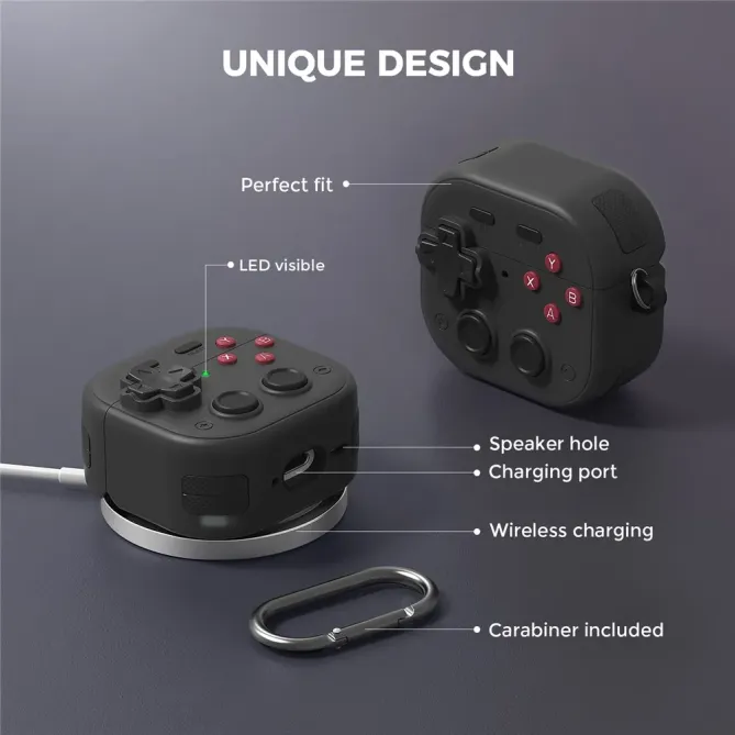 Coque Manette Rétro AirPods 4 Silicone + Mousqueton | PIXEL