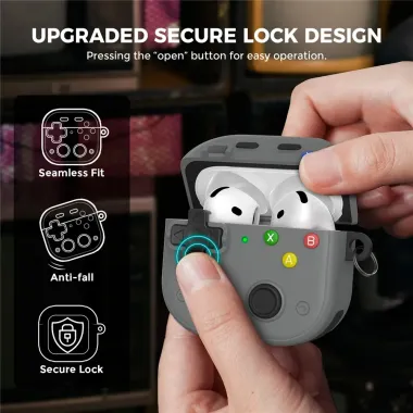 Coque Manette Rétro AirPods 4 Silicone + Mousqueton | PIXEL Gris Foncé - photo 13