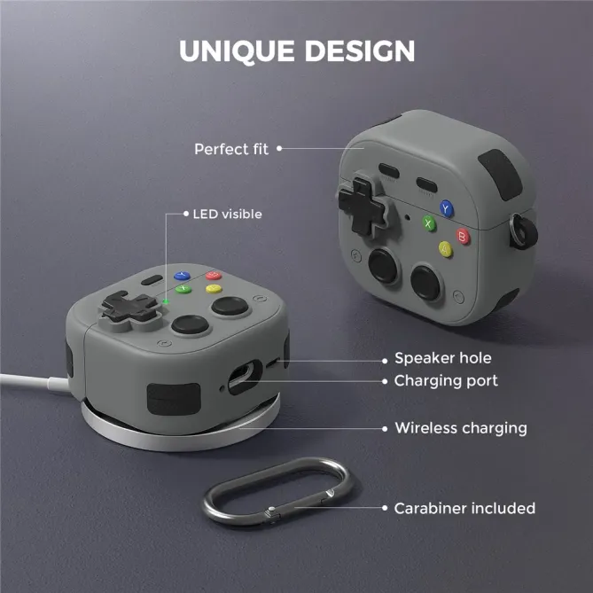 Coque Manette Rétro AirPods 4 Silicone + Mousqueton | PIXEL