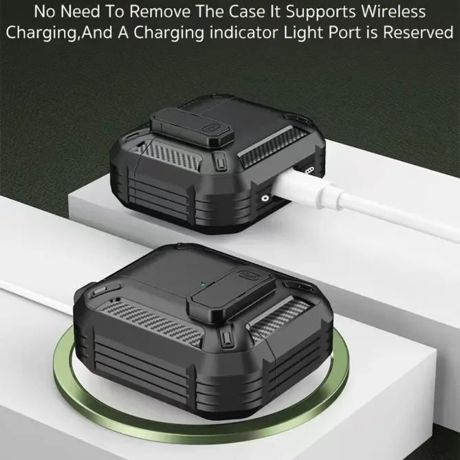 Coque AirPods 4 Fibre Carbone + Mousqueton | TITANE