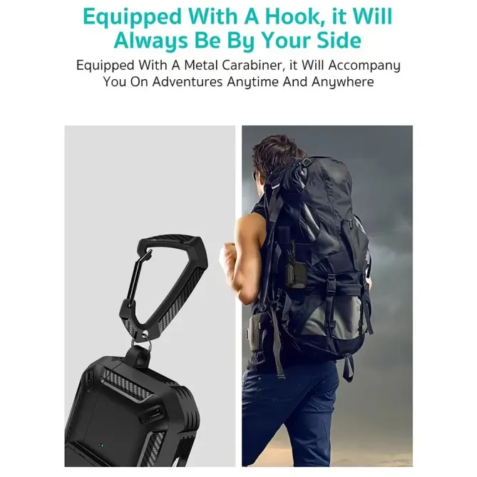 Coque AirPods 4 Fibre Carbone + Mousqueton | TITANE