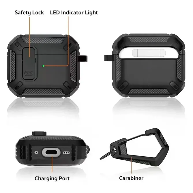 Coque AirPods 4 Fibre Carbone + Mousqueton | TITANE