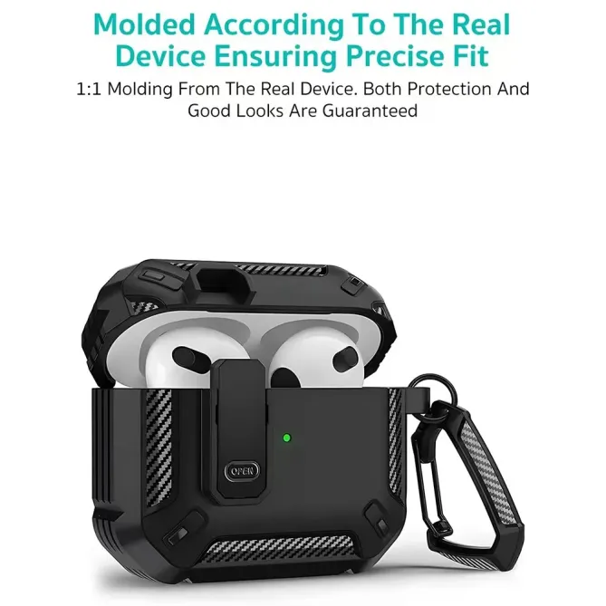 Coque AirPods 4 Fibre Carbone + Mousqueton | TITANE