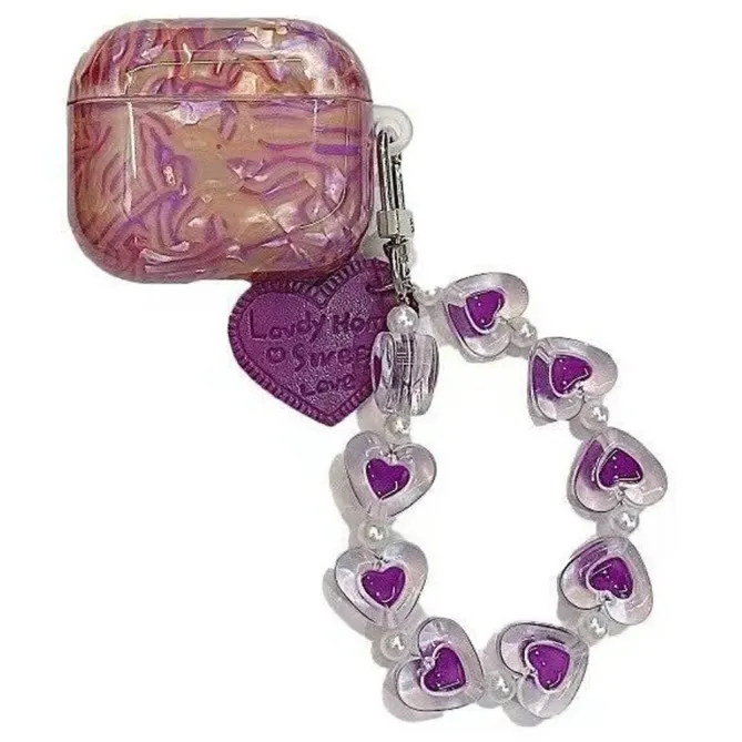 Coque AirPods 4 Coquillage Amour avec Chaîne Cœurs | VIOLETTA