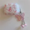 Coque AirPods 4 Design Papillons Roses Effet Nacré avec Pendentif