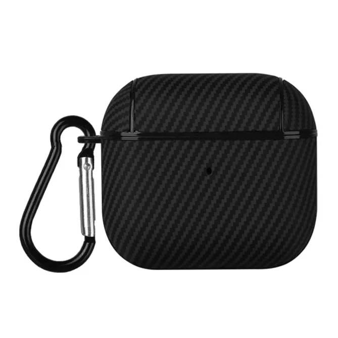 Coque Rigide AirPods 4 Texture Fibre de Carbone avec Mousqueton