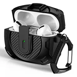 Coque AirPods 4 Armure Tactique Fibre Carbone avec Mousqueton