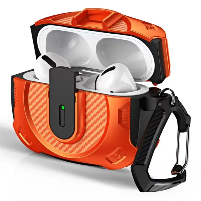 Coque AirPods 4 Armure Tactique Fibre Carbone avec Mousqueton
