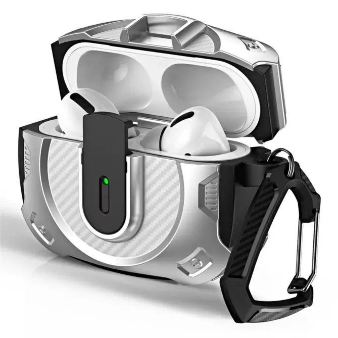 Coque AirPods 4 Armure Tactique Fibre Carbone avec Mousqueton