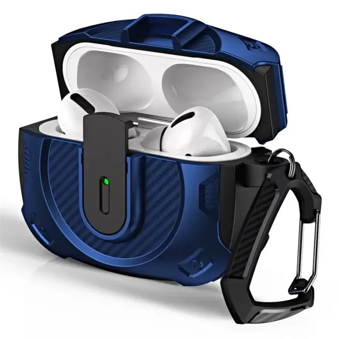 Coque AirPods 4 Armure Tactique Fibre Carbone avec Mousqueton