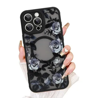 Coque iPhone 12 Pro Roses Bleues Effet Verre