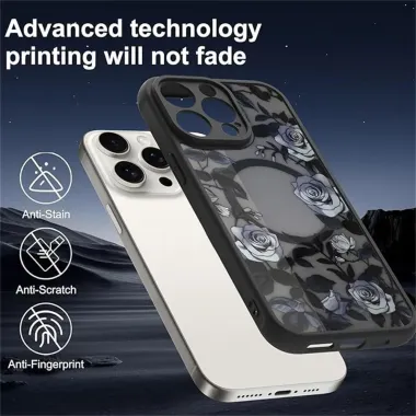 Coque iPhone 12 Pro Roses Bleues Effet Verre