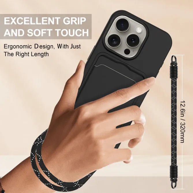 Coque iPhone 12 / 12 Pro avec Mini Cordon Silicone et Porte-carte