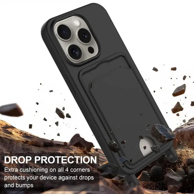 Coque iPhone 12 / 12 Pro avec Mini Cordon Silicone et Porte-carte