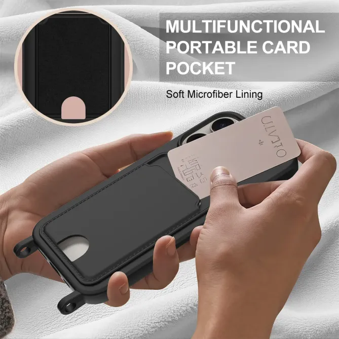 Coque iPhone 12 / 12 Pro avec Mini Cordon Silicone et Porte-carte