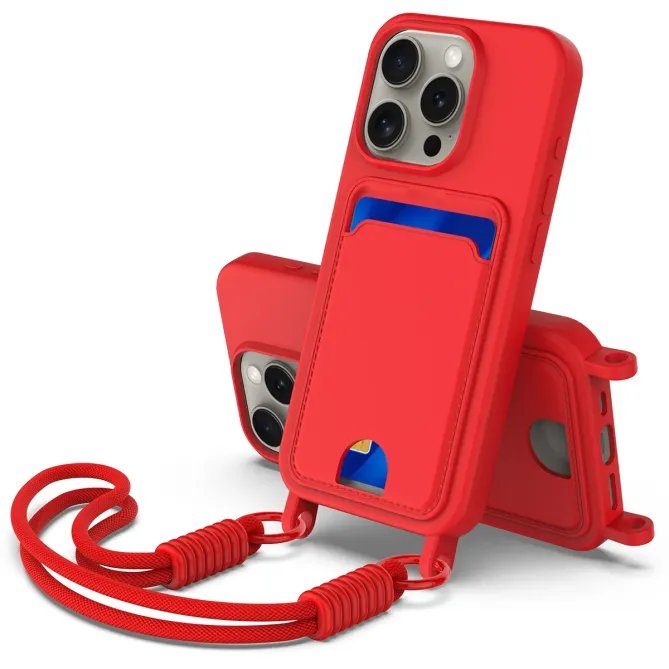 Coque iPhone 12 / 12 Pro avec Mini Cordon Silicone et Porte-carte