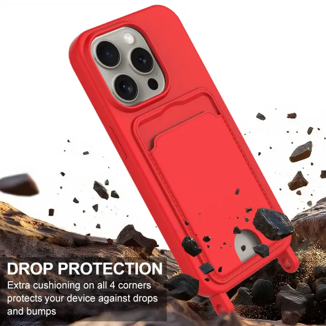 Coque iPhone 12 / 12 Pro avec Mini Cordon Silicone et Porte-carte