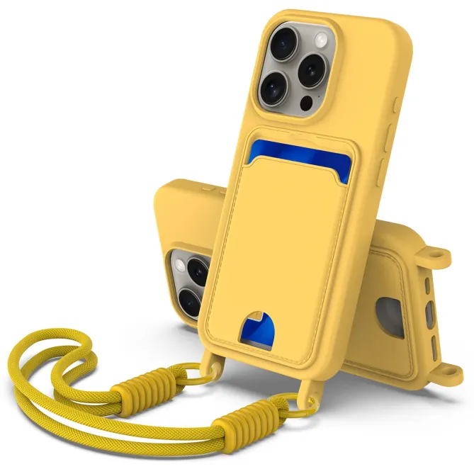 Coque iPhone 12 / 12 Pro avec Mini Cordon Silicone et Porte-carte