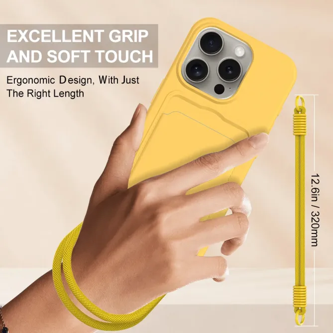 Coque iPhone 12 / 12 Pro avec Mini Cordon Silicone et Porte-carte