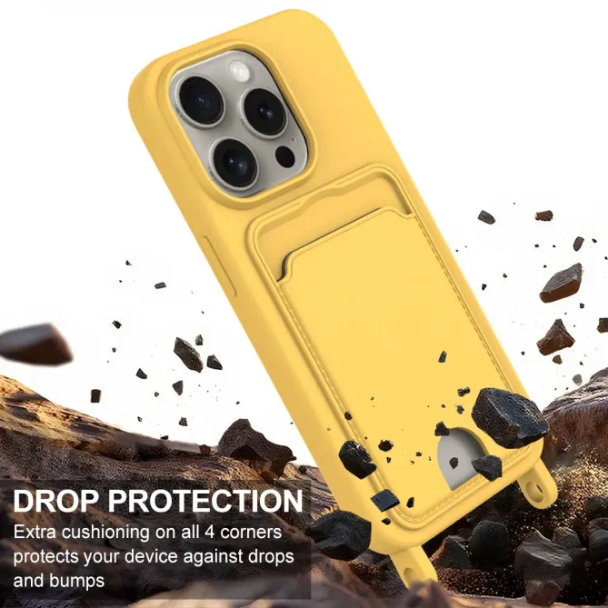 Coque iPhone 12 / 12 Pro avec Mini Cordon Silicone et Porte-carte