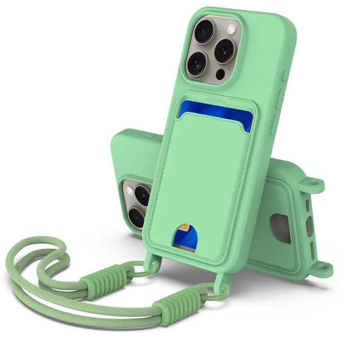 Coque iPhone 12 / 12 Pro avec Mini Cordon Silicone et Porte-carte